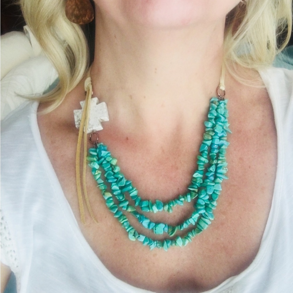 Uniquely beautiful handcrafted Turqurenite and Howlite cross necklace